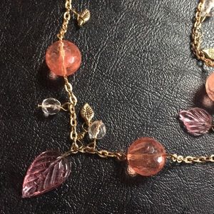 Pink beads and leaves necklace